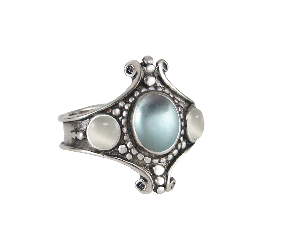 Sterling Silver Imperial Ring With Blue Topaz And White Moonstone Size 9